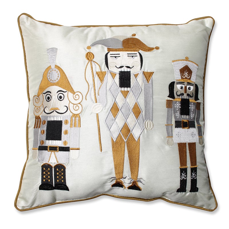 Pillow Perfect Embroidered Nutcrackers Throw Pillow, 16.5" x 16.5", Gold - Image 1